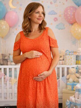 New Maternity Dress Women’s M Mom & Co Lace Peep Shoulder Short Sleeve